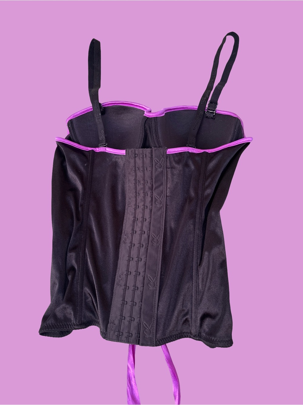 Vintage Y2K Playboy Intimates Black & Purple Corset Top - Picture 2 of 3